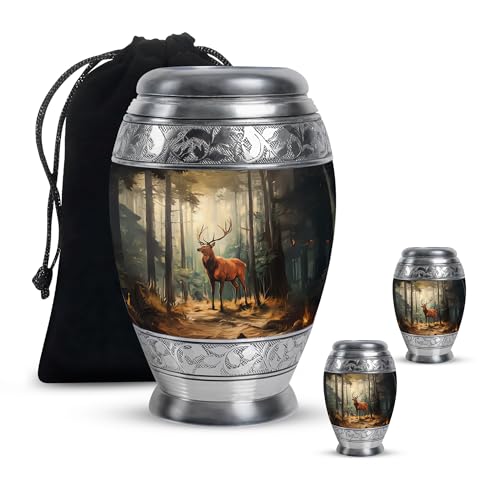 Image of Deer Urn Burial Urn for Mom & Dad 1 Large & 2 Small | Large Funeral Urns for Ashes for Women, Human Remains Urns