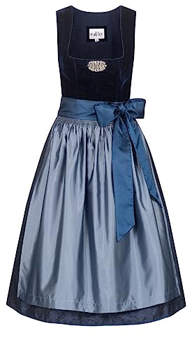 Nübler Dirndl midi Damen Marlies SAMT Blau - 2-teilig Set mit Kleid und...