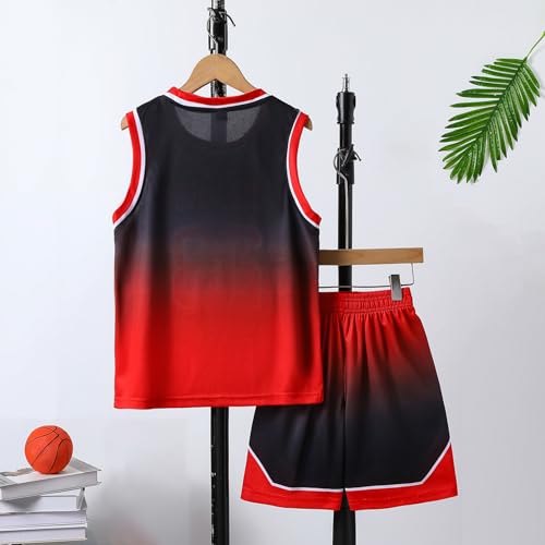 Basketball Jerseys 23# For Kids Youth Sports T-shirt Jersey Boys Girls Gradient Basketball Uniform Set 6-16Years RED-130 - Thumbnail 3
