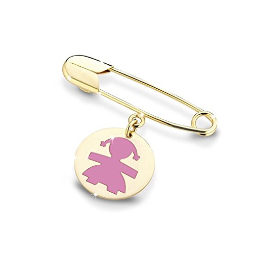 Broche con colgante Le Bebé Primegioie niña oro amarillo 9 kt esmalte rosa PMG010