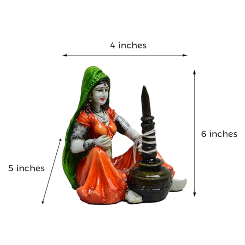 Figura decorativa Dama Rajasthani con Makhan Handi miniatura 4