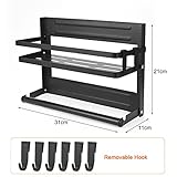 Spice Rack Magnetic Shelf, Foldable Refrigerator Spice Organizer with Paper Towel Holder Roll & 6 Hooks Metal Hanging Spice Storage Stand Wall Mounted No Drilling Seasoning Organizer for Home Kitchen - Image 5