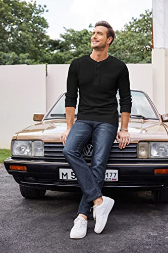 COOFANDY Men's Henley Shirts Long Sleeve Basic Waffle Pique Pullover T-Shirt with Pocket2