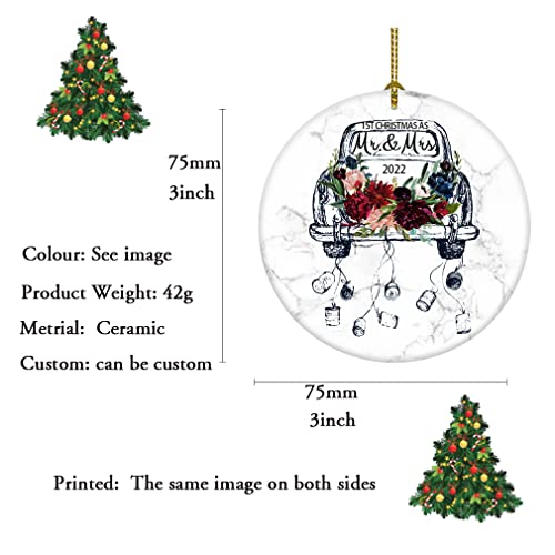 2022 1St Our First Christmas Ornament As Mr & Mrs Wedding Car Christmas Ornament 2022 (Red Flower Car As Mr Mrs 2022) #TOP1