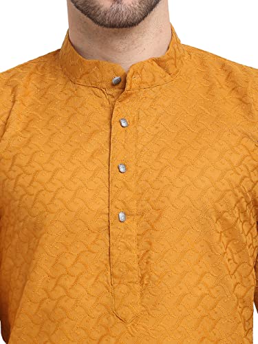Image of Jompers Men Green Ethnic Embroidered Pure Cotton Kurtas.