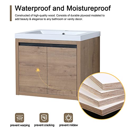 Malwee 24" Floating Bathroom Vanity With Sink, 24 Inch Single Sink Wall Mounted Bathroom Vanity With 2 Doors, White Resin Basin Sink Top (Imo-009, 009-24''W X 18''D) #TOP5