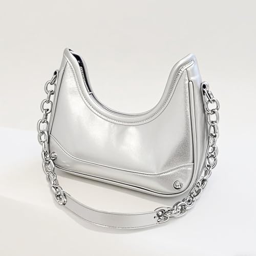 small hobo shoulder bag for women metallic handbag with chain strap crescent purse