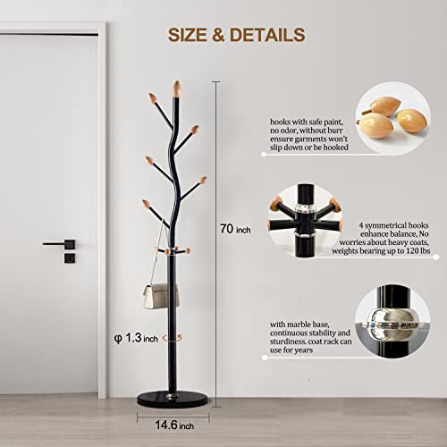 Vekoid Metal Coat Rack With 9 Hooks, Freestanding Coat Racks With Natural Marble Base, Entryway Black Hall Tree Bedroom Clothes Hanger Hat Rack Stand, Scarves And Handbags Coats Racks #TOP3