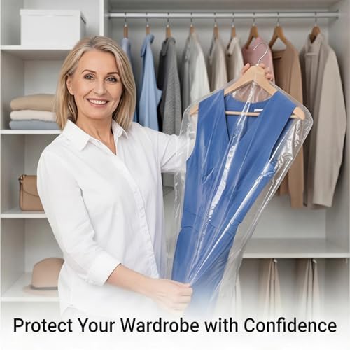 10 Stück kleiderschutzhülle Kleidersack Transparente lange Kleiderhüllen 180 cm Kunststoff Hängen Kleidersäcke Staubdicht Kleiderschutz Trockenreiniger für Anzüge Kleidung