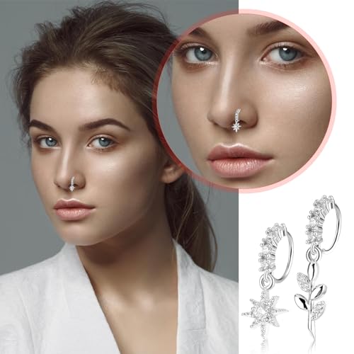 Dangle Nose Rings Hoop 10Pcs Dangling Nose Piercing Jewelry Set (Silver) by Telooco - Used condition - Image 3