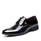 OUOUVALLEY Mens Patent Leather Tuxedo Dress Shoes Lace up Pointed Toe Oxfords 1877 Black 10.5D(M) US