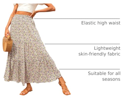 Image of KIRUNDO Maxi Skirts for Women Summer Boho Floral Long Skirt | High Waist Tiered Flowy Skirt, 2026 Spring Fall Fashion, Casual Teacher Outfits, Beach Vacation Clothes, Cruise Resort Wear