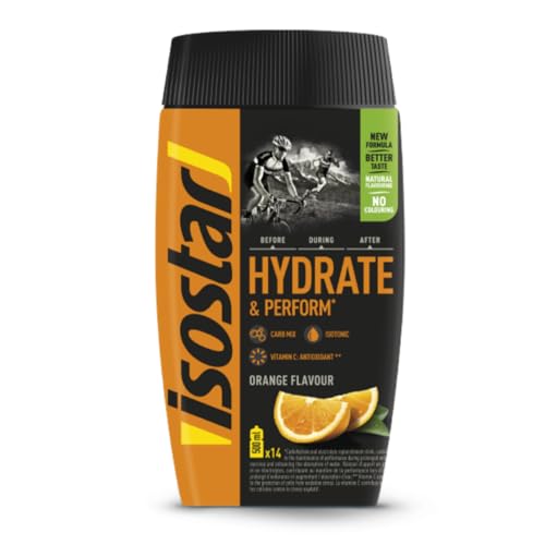 Isostar Hydrate & Perform - 560 g de Bebida Electrolítica Isotónica - Solución Electrolítica para Mejorar el Rendimiento Deportivo - Sabor Naranja, 14 raciones