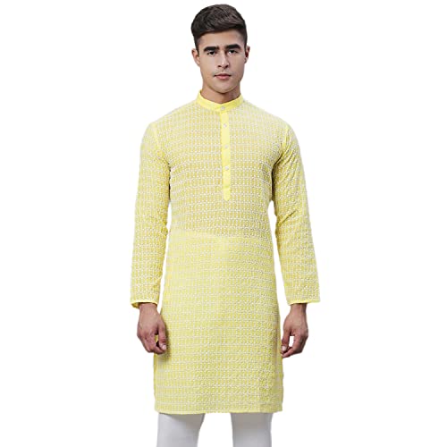 Sojanya (Since 1958 Men'S Pure Cotton Blue Kurta With White Embroidery2