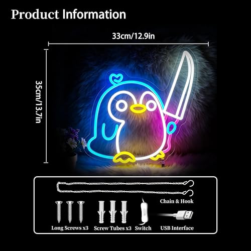 Image of Penguin Neon Sign Led Neon Lights Neon Signs for Wall Decor Light Up Sign for Birthday Party Club Gift