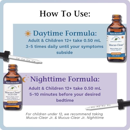 Image of Native Remedies Mucus-Clear ComboPack - 24-Hour Day & Night Mucus Relief - Clears Throat Phlegm, Sinus Pressure & Respiratory Congestion - Fast Acting Lung Support - 4 Fl Oz, 2 Pack