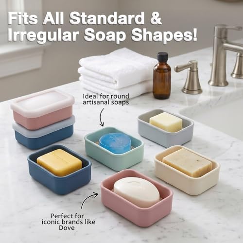 HighHerz Compact Leak Proof Silicone Travel Soap Case with Draining Tray - Portable Bar Soap Container - 2026 Upgrade Travel Essentials for Camping, Gym & Shower (Clear Blue) - 1