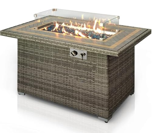 SereneLife Outdoor Propane Fire Pit Table 50000 BTU with Auto