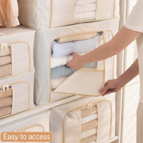Image of HOKIPO 100L Wardrobe Organiser for Storage for Clothes, Extra Large Foldable Storage Box, Cream Pack of 1 (NEW-AR-6671-CRM)