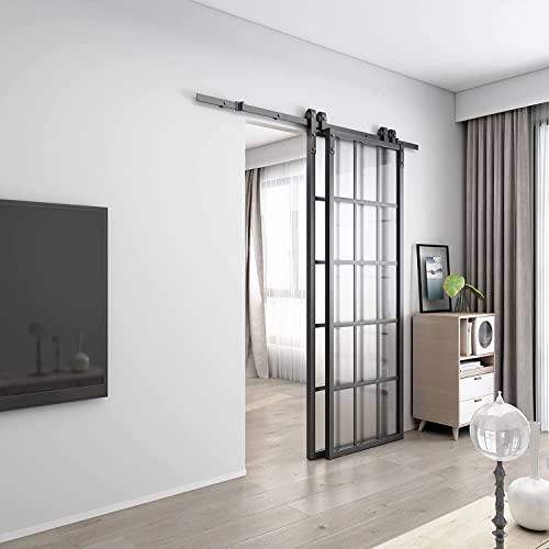 Barnsmith Bypass Double Glass Barn Door 60 X 84 In With 6.6Ft Side-Mounted Hardware Kit, 2 Sets Of 30X84 Frosted Glass Aluminum Frame Barn Door,Assemble Required(2 * 30Inx 84In) #TOP6