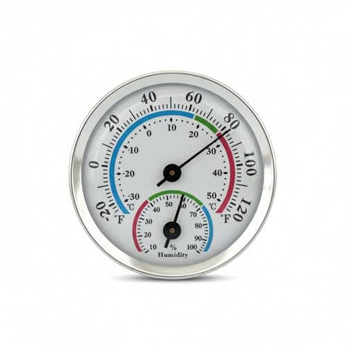 Dranvosk Mini Analog Hygrometer Thermometer - High Precision Humidity Temperature Gauge with Aluminum Alloy Case for Indoor Home Office Room Car Patio Sauna Garden Wall Mount(Silver)