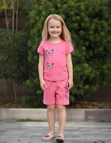 Image of Kid Toddler Girl Butterfly Printed Short Sleeve T-Shirt + Waist Shorts Set 2PC Clothing For Summer