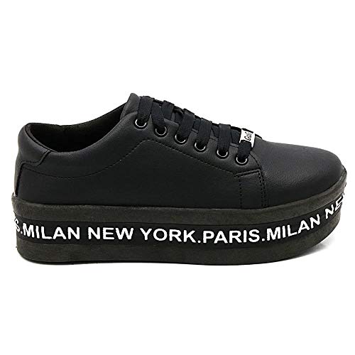 Plataforma Feminina Citys Tênis Com Metal Gugi Exclusivo Flatform Cor:Black;Tamanho:37