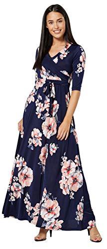 HAPPY MAMA. Damen 2in1 Umstands gerafften Stillkleid Maxikleid 3/4 Ärmel....