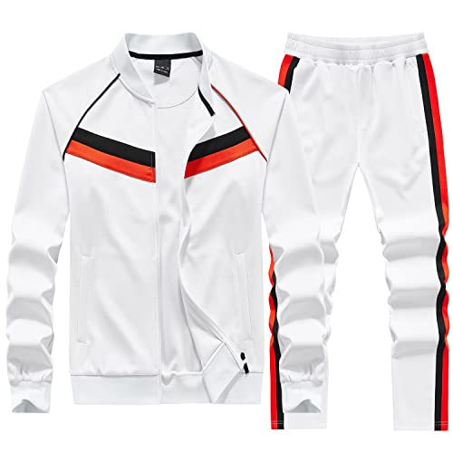 Aiozowa Track Suits For Men Set 2 Piece Active Tracksuits Mens Sweatsuits Sets Jogging Two Piece Outfits Athletic Clothes Fashion Jogger Sweat Suits Running Clothing White 251-Xl #TOP3
