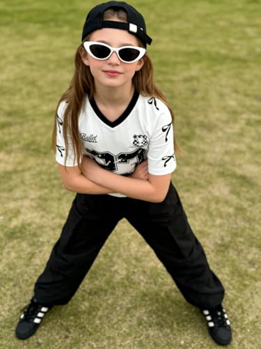 Image of Tween Girls Clothes Short Sleeve Graphic T-Shirt Top + Cargo Pants 2pcs Outfit Set, Size 7-15Years