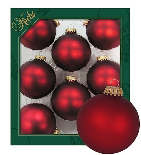 Krebs Glas Lauscha - Weihnachtsdekoration/Christbaumschmuck aus Glas - Unifarbende Kugeln Hafensamt - Menge: 8 Stück - Farbe: Satin-Burgund - Größe: ca. 7 cm