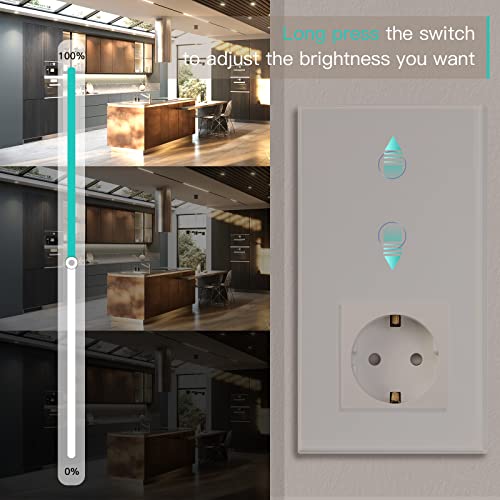 BSEED Dimmer Schalter mit Steckdose mit LED Anzeige 2 Fach 1 Weg Ber&uuml;hren Sie Das Sensorfeld Touchscreen Wandsteckdosen Led Dimmer Touch Lichtschalter Wei&szlig;