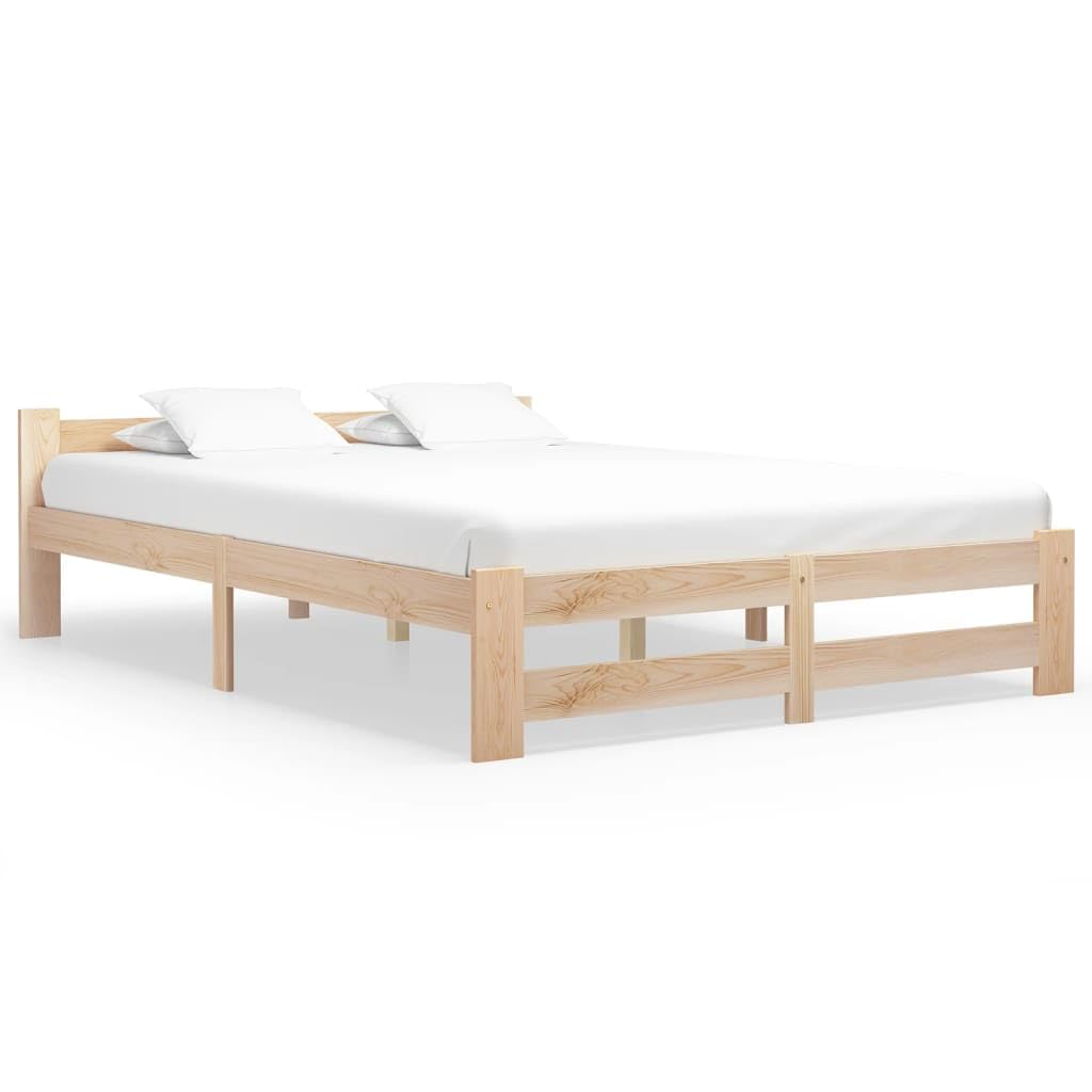 Marco de cama de madera de pino maciza de 120 x 200 cm con acabado natural