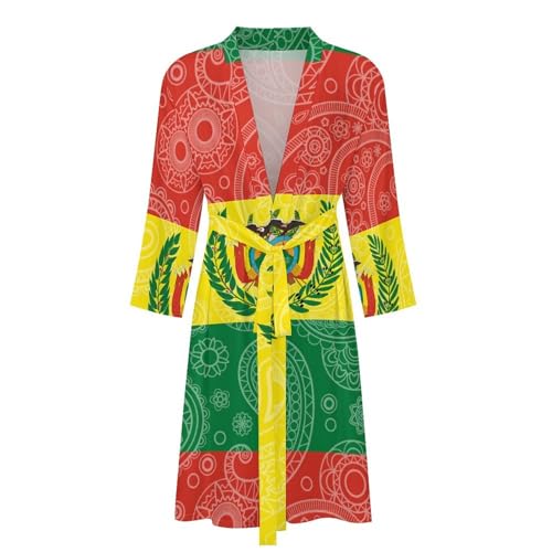 Bolivia Flag Paisley Pattern Funny Men's Robe Soft Lightweight Bathrobe Long-sleeve Spa Robes4