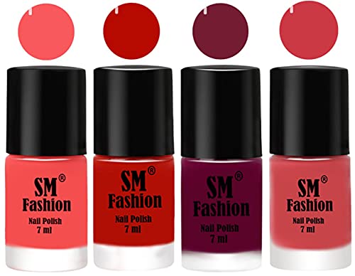 Image of Nail Polish Combo Set (Pack of 4) Quick Dry Gel Finish Nail Paint | Light Pink,Red Orange,Mulberry,Punch Pink | 7 ml Each