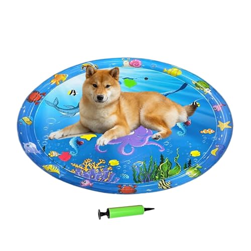 Besreey Kühlmatte Für Hunde - Kratzfeste Wasserspielmatte Für Hunde 100x100 cm,Aufblasbares Haustier Kühlpad Mit Pumpe Als Interaktives Sensorikspielzeug Für Garten Wohnung Reise Auto Rasen Bei
