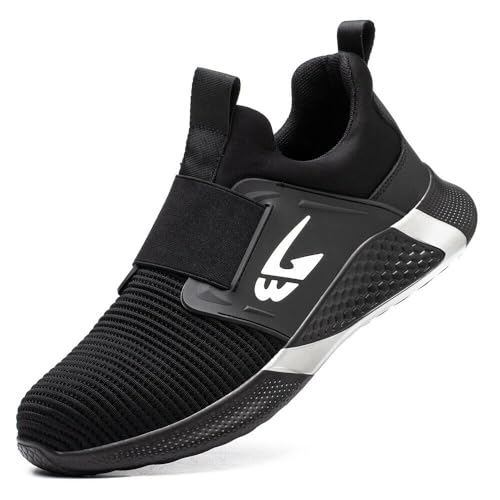 Mens & Womens Safety Trainers Steel Toe Cap Work Boot Shoes | Lightweight Boots Non Slip, Breathable, Puncture Proof, Shock Absorbing (Black, UK Footwear Size System, Adult, Men, Numeric, Medium, 8)