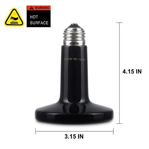 2-Pack 150W Ceramic Heat Lamp With 1-Pcs Digital-Thermometer, Infrared Heat Emitter Bulbs For Reptiles, Amphibians, Chicken Brooder Coop Lizard Turtle Snake Aquarium, No Light No Harm, Etl Listed #TOP1