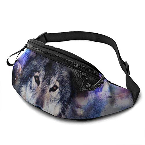 GOSMAO Riñoneras Deportivas,Riñoneras Running con Correa Ajustable,Lobo con Corona,Bolsos de Gimnasio Bolsos Bandolera para Hombre Mujer