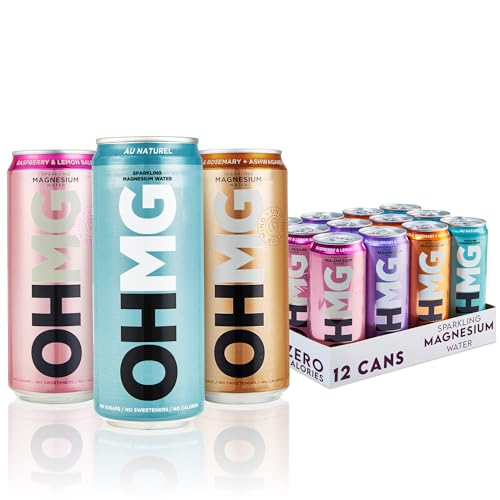 OHMG Sparkling Magnesium Water Variety Pack - 12 x 330ml cans | Zero-Calorie Magnesium Drink Featuring Magnesium Glycinate, Citrate & Malate | Sugar-Free, 100mg of Essential Magnesium Supplement