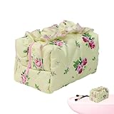 Feste Kosmetiktasche, gesteppte Kulturtasche | Geldumtausch mit Rüschen-Reißverschluss | Tragbarer Kosmetik-Organizer, ästhetische Aufbewahrungstasche mit Reißverschluss, gelb, Beziehen Sie sich auf