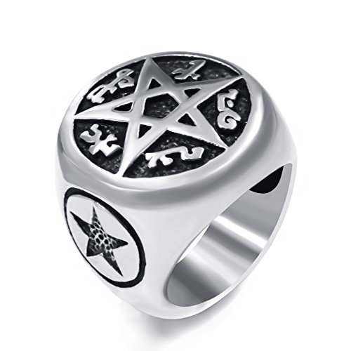 ELFASIO Men Stainless Steel Rings The Seal of Solomon Pentacle of Solomon The King Key of Solomon Seal Symbol Wiccan Jewelry