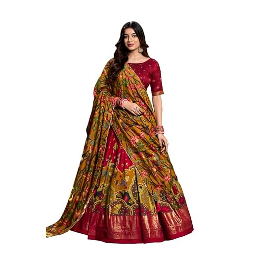 LooknBook Art Women's Readymade Wedding Special Tussar Silk With Kalamkari Print Lehenga Choli (Red)