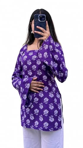 Image of Women's Rayon Printed Short Kurti | Straight Fit Casual Ethnic Top | Square Neck Full Sleeve Ladies Kurti Office College