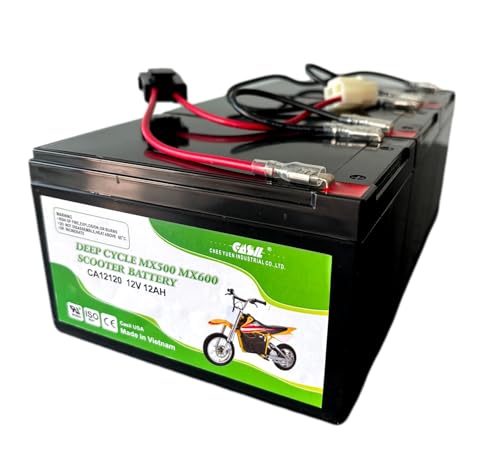 Casil Deep Cycle Battery Replacement for Razor MX500 & MX650 Versions 1-7 & Crazy Cart XL Upgrade Kit Compatible with W25143401003 | 3PK 12V 12AH Battery and Wire Harness