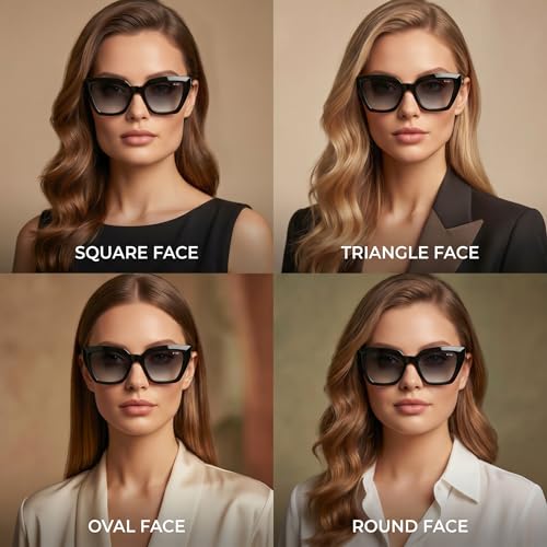 Image of XITE Polarized Cat Eye Sunglasses for Women | Stylish Oversized Square Black Frame with Smoke Gradient Lens | UV400 Protection | Trendy Designer Eyewear for Driving, Travel & Outdoor (1077)