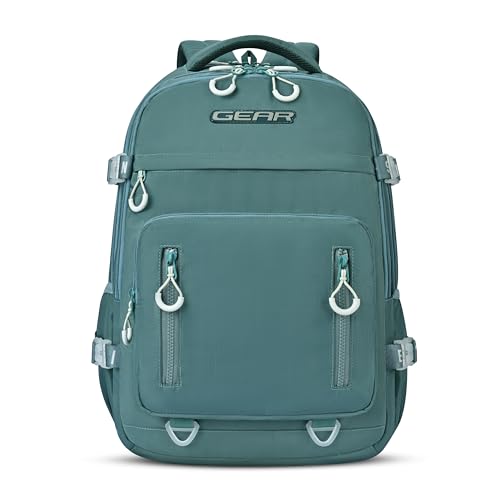 Image of Gear Street Style 19 inch /38L Large Water Resistant School Bag | Casual Backpack | Daypack | Travel Backpack | Kids Bag for Boys /Girls (Green - Grey)