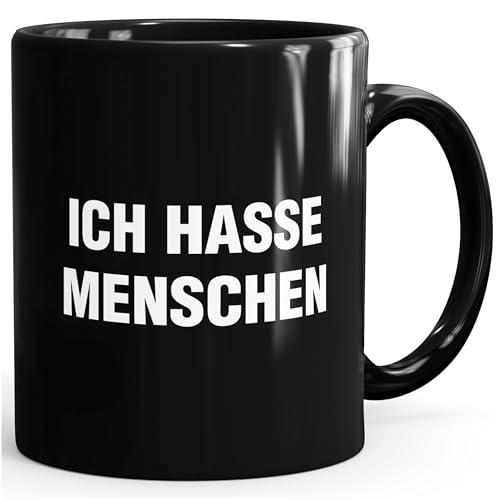 MoonWorks Ich hasse Menschen Spruch Kaffee-Tasse Schwarz unisize