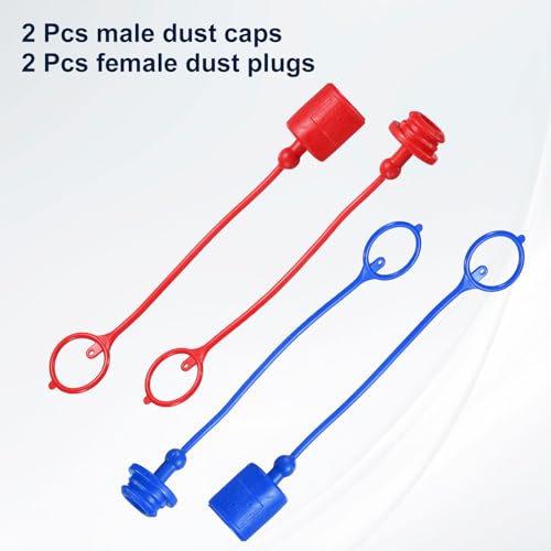 Image of HARFINGTON 2Sets 3 /4 Hydraulic Hose Dust Cap and Plug Kit, ISO-A Male Dust Cap & Female Plug Cover Quick Disconnects Air Coupler Cover Port Plug Fittings with Retention Ring, Red /Blue