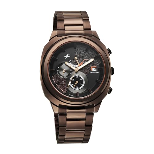Image of Fastrack Kronos 3 with Black Dial Brown Stainless Steel Strap Watch for Men - 3335KM01
